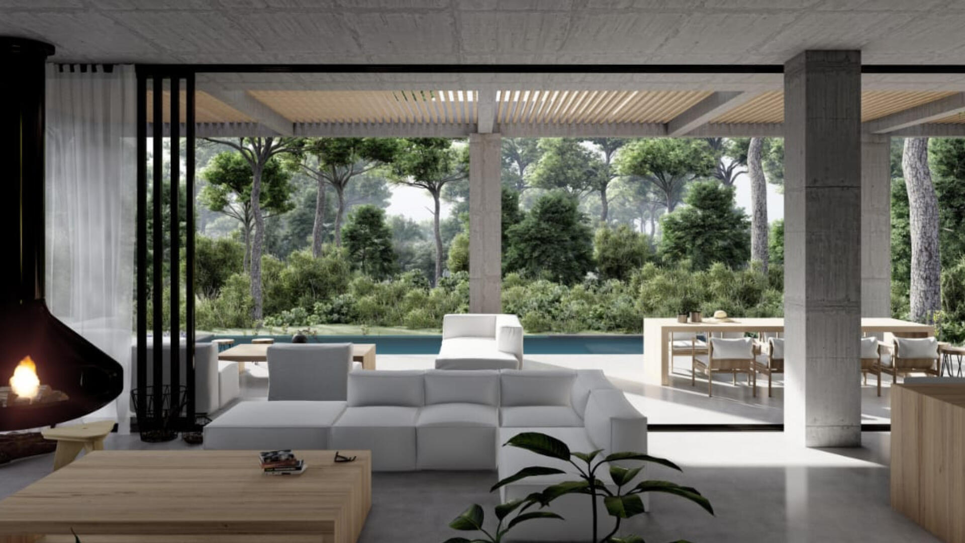 El living-comedor se comunica completamente con el espacio semicubierto