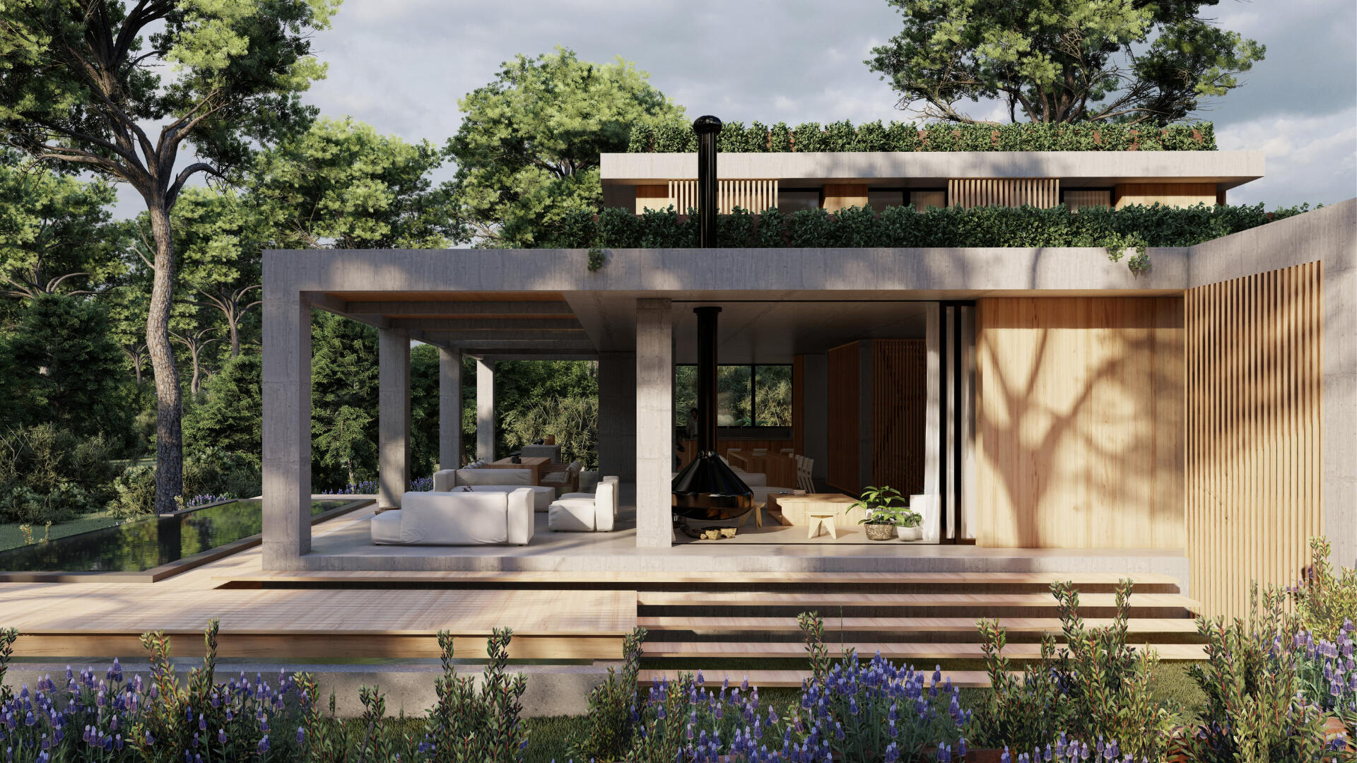 En la planta alta, se ubican tres dormitorios en suite, además de un living íntimo.